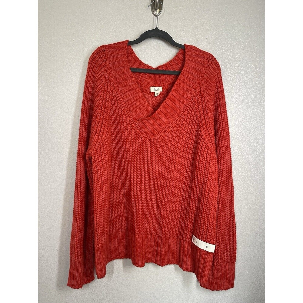 NWT‎ ANA Sweater Womens Sz XXL Orange VNeck Ribbed Knit Long Sleeve Pumpkin Fall